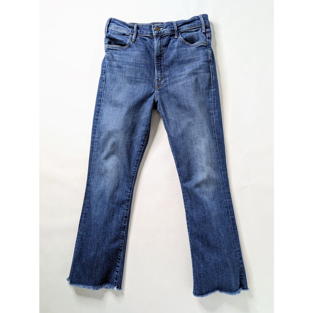MOTHER Hustler Ankle Fray Jeans 29 Right of Passage Blue Crop Flare Soft Denim